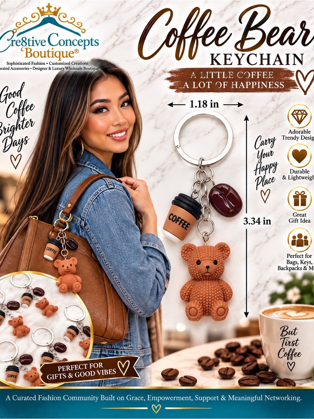 Coffee Bear Teddy Bear Coffee Cup Charm Keychain